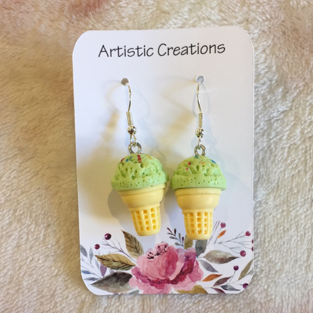 Green Matcha and Sprinkles Birthday Icecream Fashion Pierced Earrings NWT 1.50” - Picture 1 of 12